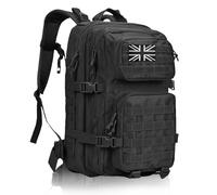 Geebymol 45L Military Tactical Backpacks Large Molle Army Assault Pack 3 Day Bug Out Bag Laptop Bag for Hiking Treeking Black Hunting Rucksack with 4 Flag Patches (Black)