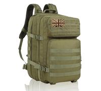 Geebymol 45L Military Tactical Backpacks Large Molle Army Assault Pack 3 Day Bug Out Bag Laptop Bag for Hiking Treeking Black Hunting Rucksack with 4 Flag Patches (Green)