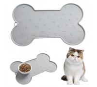 Geebymol Silicone Pet Feeding Mat, Waterproof Dog Cat Food Mat with Raised Edges, Pet Water Bowl Placemats, Dog Cat Feeding Mats for Food and Water Prevent Spill, 48x30cm (Light Grey)