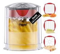Geedel Chip Cutter, Potato Chipper with 3 Stainless Steel Blades, Fast Cutting, Apple Corer Slicer for Fruits, Potato Cutter for Carrot, Onion, Cucumber, Multi-Functional French Fry Cutter, Red