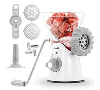 Geedel Meat Grinder, 4 in 1 Meat Mincer Manual for Meat Sausages Churros and Puff Pastry, Sausage Meatball Maker with Powerful Suction Base, Mincer Machine for Home Use, Easy and Fast (Grey)