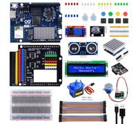GeeekPi 5V GPIO Starter Kit for Arduino UNO Q, Complete Electronics Prototyping Kit with UNO Q 4GB RAM Board, Level-Shift Shield, LCD1602, Sensors, Servo & Components