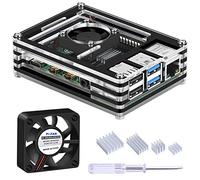 GeeekPi Acrylic Case for Raspberry Pi 4 Model B, with 30mm Fan and 4pcs Heatsinks for Raspberry Pi 4B (Only for Pi4) (Black and Clear)