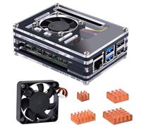 GeeekPi Acrylic Case with 4010 PWM Fan and 4PCS Pure Copper Heatsinks for Raspberry Pi 5 4GB/8GB/16GB, Supports Official Raspberry Pi 5 Active Cooler