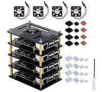 GeeekPi Cluster Case with Cooling Fan and Heatsinks for Raspberry Pi 4, 4 Layers Acrylic Stackable Case for Raspberry Pi 3B+/3/2 Model B