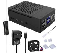 GeeekPi Raspberry Pi 4 Case with 5V 3.6A USB-C Power Supply UK Power Adapter, Pi4 ABS Case with PWM Fan 40X40X10mm and 4PCS Heatsinks for Raspberry Pi 4 Model B
