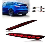 GEEGEETOP Red Lens Rear Fog Bumper Reflector Brake Tail Sequential Flash Singal Lights Lamp 3 in 1 Compatible with Tesla Model Y 2021 2022 Standard Long Range Performance (Model Y, Red)