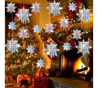 Geegoods 18PCS Christmas Hanging Snowflakes Decorations, 3D Holographic Paper Snowflakes Garland Hanging Iridescent Snow Flakes for Frozen Winter Wonderland Party Holiday New Year Home Decorations