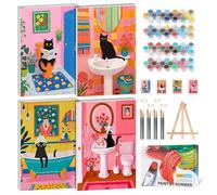 GEEHEIY 4 Pack Paint by Numbers for Adults with Frame, Black Cat Framed Paint by Numbers Kits on Canvas for Beginner, DIY Adult Paint by Numbers for Gift Home Decor 8 x 12 inch