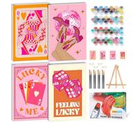 GEEHEIY 4 Pack Paint by Numbers for Adults with Frame, Disco Ball Framed Paint by Numbers Kits on Canvas for Beginner, Poker DIY Adult Paint by Numbers for Gift Home Decor 8 x 12 inch