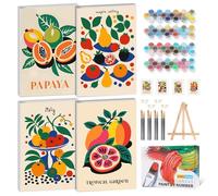 GEEHEIY 4 Pack Paint by Numbers for Adults with Frame, Fruit Framed Paint by Numbers Kits on Canvas for Beginner, DIY Adult Paint by Numbers for Gift Home Decor 8 x 12 inch