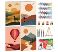 GEEHEIY 4 Pack Paint by Numbers for Adults with Frame, Sunset Painting Kit