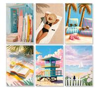 GEEHEIY 6 Pack Paint by Numbers for Adults, Beach Painting Kit, 8 x 12 Inch