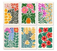 GEEHEIY 6 Pack Paint by Numbers for Adults, Floral DIY Painting Kit, Colourful Botanical Flower Paint by Number Canvas for Beginners, Matisse Inspired Wall Art Craft Set, Home Decor Gift, 20 x 30 cm