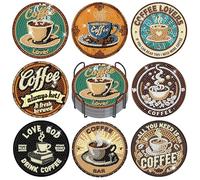 GEEHEIY Coffee Lover Diamond Art Coasters Kit for Adults, 8PCS DIY Coffee Diamond Painting Coasters with Holder, Perfect for Vintage Cafe Decor, Cosy Kitchen Gifts