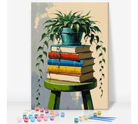 GEEHEIY Paint by Numbers for Adults with Frame, Plants Easy Framed Paint by Numbers Kits on Canvas for Beginner, Books DIY Acrylic Oil Adult Painting by Numbers for Gift Home Decor 8 x 12 inch