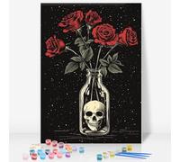 GEEHEIY Paint by Numbers for Adults with Frame, Skull Easy Framed Paint by Numbers Kits on Canvas for Beginner, Skeleton DIY Acrylic Oil Adult Painting by Numbers for Gift Home Decor 8 x 12 inch