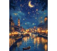 GEEHEIY Venice Diamond Art Kits for Adults, 5D Full Drill Diamond Painting Kit, Moonlit Starry Night Cityscape Water Reflections, DIY Crystal Gem Art for Beginners, Home Wall Decor Gift 30 x 40cm