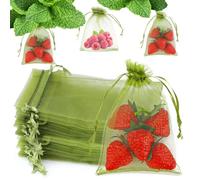 GEEHUA 100Pcs 5.91 x 3.94 Inch Fruit Protection Netting Bags, Fruit Mesh Bags Garden Netting Covers with Drawstring for Pest Barrier Plant Harvest Organizing