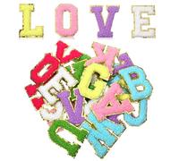 GEEHUA 26PCS Chenille Letters Patches, A-Z Embroidered Applique Colorful Fabric Initial Patch Self Adhesive Letter Patches Alphabet Patch for DIY Shirts Shoes Jeans Backpacks Hats
