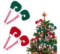 GEEHUA 2Pairs Christmas Elf Legs Picks, 10 Inch Christmas Tree Ornaments, Elf Feet with Fixed Wire Striped Plush Stuffed Legs Tree Decorations for Christmas Tree Party Xmas Holiday Decor