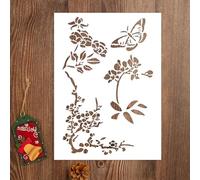 GEEHUA 2Pcs Large A4 Size Flower Stencils, Wall Painting Stencils Reusable Branches Butterflies Drawing Template DIY Crafts Drawing Templates for Painting on Wood Wall Canvas Fabric DIY Scrapbook