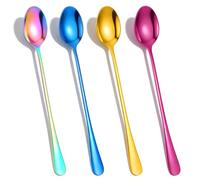 GEEHUA 4 Pcs Long Spoons for Stirring, 7.48 Inch Stainless Steel Long Handle Spoons for Ice Tea Coffee Milkshake Cocktail Ice Cream Sundae Cute Tea Spoon
