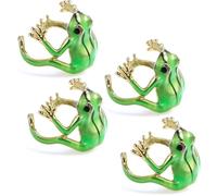 GEEHUA 4-Piece Leaf Frog Ring Set, Adjustable Children's Rings Jewellery, Cute Funny Green Frog Ring, Jewellery Gift for Women