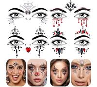 GEEHUA 4 Sheets Halloween Face Gems Stick On, Self Adhesive Face Jewels Rhinestone Crystals Stickers Eyes Body Temporary Tattoos for Halloween Festival Carnival Party Decoration