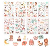 GEEHUA 4 Sheets Scrapbook Stickers, Baby & Toddler Patterns, Photo Album Stickers for Boy & Girl, Birthday Party Invitation Cards, Kids Gift