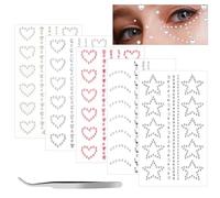 GEEHUA 5 Sheets Self-Adhesive Gems for Makeup, 3D Heart Star Moon Rhinestone Stickers, Eye Nail Body Crystal Pearls, Festival Jewels Crafts