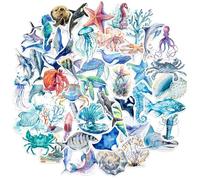 GEEHUA 50 Ocean Animals Stickers, Waterproof Adhesive Fish Decals for Kids, Birthday Party, Scrapbook, Skateboard, Phone, Laptop