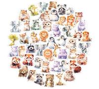 GEEHUA 50 Pcs Cute Animal Stickers, Watercolor Safari Wall Sticker Aesthetic Vinyl Stickers Waterproof Self Adhesive Jungle Wall Stickers Cartoon Animal Decal for Laptop Scrapbook Water Bottle
