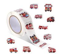 GEEHUA 500 Pcs Fire Truck Stickers Waterproof Firetruck Stickers Roll Self-Adhesive Fire Car Engine Vehicles Sticker Firefighter Party Favors Decals Goodie Bags DIY Craft Reward Incentives Envelope Se
