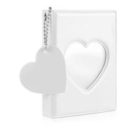 GEEHUA Kpop Photocard Binder, 3.6 Inch Mini Photo Album Heart Hollowed Cover Small Photocard Holder with Pendant 32 Photocard Pockets(White)