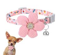 GEEHUA Pink Flower Puppy Collar with Bell, Adjustable Floral Dog Collar Cute Pet Kitten Collars Small Cat Collars Choker with Rhinestone for Pets Puppy Girls Dogs Cats