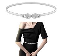 GEEHUA Silver Stretch Belts for Women, Elastic Silver Chain Belt for Dresses Skinny Thin Ladies Dress Waistband