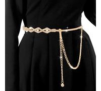 GEEHUA Women Waist Chain Belt, Metal Rhinestones Link Belt Ladies Jeans Dresses Belt Fashion Waist Belt for Women(Gold)