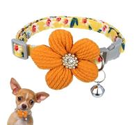 GEEHUA Yellow Flower Puppy Collar with Bell, Adjustable Floral Dog Collar Cute Pet Kitten Collars Small Cat Collars Choker with Rhinestone for Pets Puppy Girls Dogs Cats