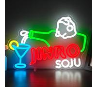 Geeinar Jinro Soju Neon Sign for Wall Decor, Dimmable Soju Led Sign, Korean Jinro Frog Bar Neon Light, 14.96 inches x 10.04 inches, Glass Material