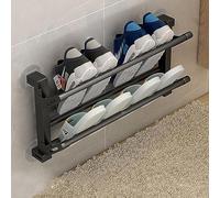 Geejia Shoe Rack, Wall Mounted 2 Tier Folding Space-Saving Shoe Holder Without Drilling Installation, Plastic & Metal Tubes Organizer - White 50CM