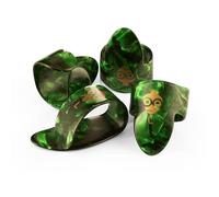 Geek Finger and Thumb Pick Set - Celluloid Picks (1 Thumb + 3 Fingers) - Small Size - Green Pantone