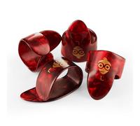 Geek Finger & Thumb Pick Set | 3 x Celluloid Finger Picks | Large Red Tortoiseshell | Includes Draw-String Bag