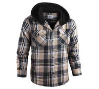 GEEK LIGHTING Men's Plaid Shirt Checked Shirts Mens Flannel Shirt Button Down Long Sleeve with Drawstring Casual Double Chest Pockets Classic Shirt Jacket 2XL Beige Blue