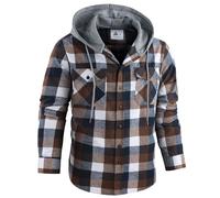 GEEK LIGHTING Men's Plaid Shirt Checked Shirts Mens Flannel Shirt Button Down Long Sleeve with Drawstring Casual Double Chest Pockets Classic Shirt Jacket 3XL Coffee