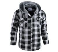 GEEK LIGHTING Men's Plaid Shirt Checked Shirts Mens Flannel Shirt Button Down Long Sleeve with Drawstring Casual Double Chest Pockets Classic Shirt Jacket M Black White