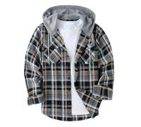 GEEK LIGHTING Men's Plaid Shirt Checked Shirts Mens Flannel Shirt Button Down Long Sleeve with Drawstring Casual Double Chest Pockets Classic Shirt Jacket 2XL