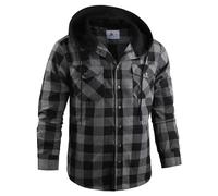GEEK LIGHTING Men's Plaid Shirt Checked Shirts Mens Flannel Shirt Button Down Long Sleeve with Drawstring Casual Double Chest Pockets Classic Shirt Jacket 3XL Deep Grey