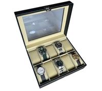 Geek My Watch | Watch Box 2/4/8 Slots, Black, Watch Display Case, Watch Storage Box with Removable Cushion, Metal Clasp, PU Leather, Jewellery Box, Watch Box for Men, Gift Idea for Men (10 Slots)