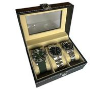 Geek My Watch | Watch Box 2/4/8 Slots, Black, Watch Display Case, Watch Storage Box with Removable Cushion, Metal Clasp, PU Leather, Jewellery Box, Watch Box for Men, Gift Idea for Men (3 Slots)